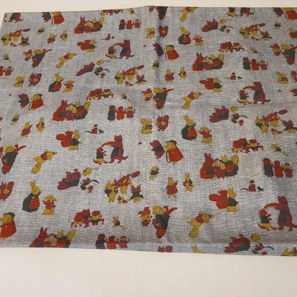 Vintage fabric grey bunny rabbit children pattern